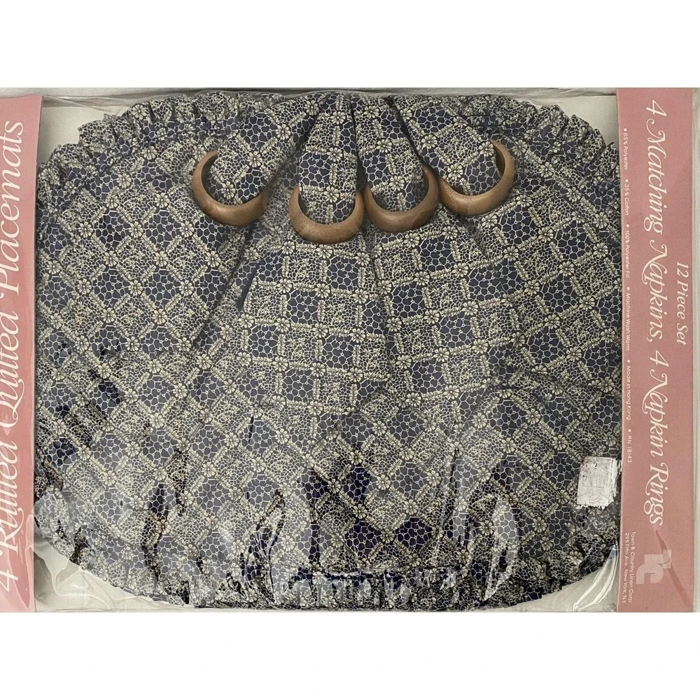 Country Cottage Placemat Set Napkins Rings Navy Blue French Country New